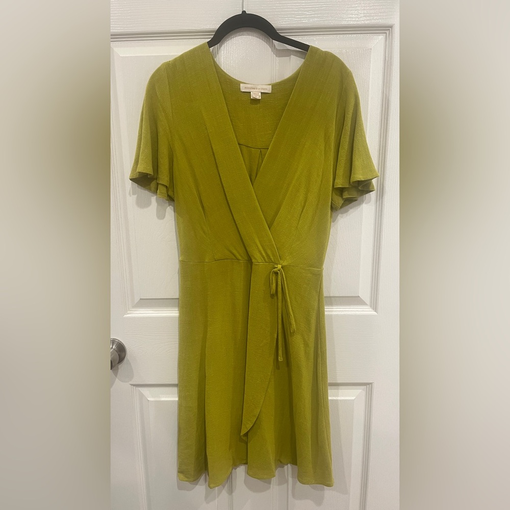 Chartreuse vneck wrap style dress